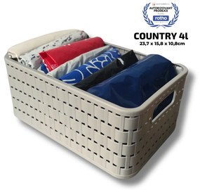 Rotho Plastový košík COUNTRY, rovný, béžový (4l - 24x16x11)
