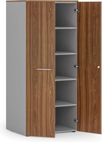 Kancelárska policová skriňa PRIMO GRAY s dverami, 1781 x 800 x 600 mm, sivá/orech