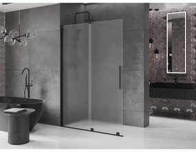 Mexen Velar, sprchová zástena s posuvnými dverami Walk-in 130 x 200 cm, 8mm sklo námraza, čierna matná, 871-130-000-33-70