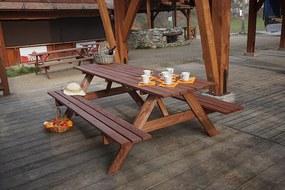 Masívny drevený pivný set so sklopnými lavicami 180 cm (morený)