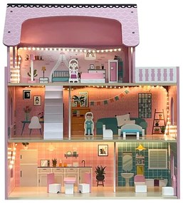 Veľký drevený domček pre bábiky s LED osvetlením