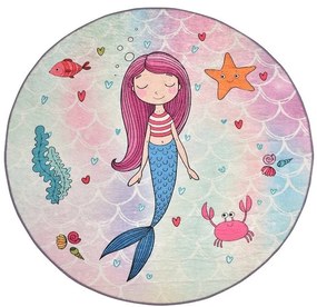 Detský okrúhly koberec Morská panna 140 cm ružová/modrá