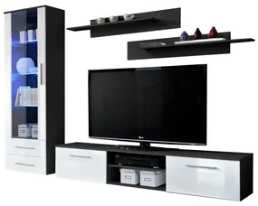 Obývacia stena Gorefield 23 EMWH GA (s osvetlením) (wenge + lesk biely). Akcia -20%. Vlastná spoľahlivá doprava až k Vám domov. 764068