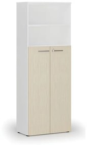 Kombinovaná kancelárska skriňa PRIMO WHITE, dvere na 4 poschodia, 2128 x 800 x 420 mm, biela/breza