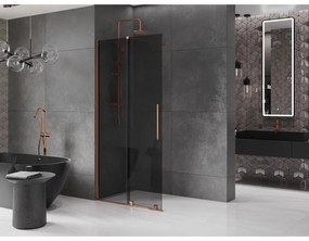 Mexen Velar, sprchová zástena s posuvnými dverami Walk-in 100 x 200 cm, 8mm šedé sklo, ružové zlato, 871-100-000-43-60