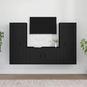 3-dielna súprava TV skriniek čierna spracované drevo 3188751