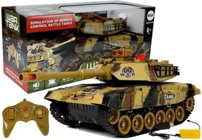 LEAN Toys Veľký diaľkovo ovládaný tank R/C 2,4 Ghz Svetlá Zvuky Streľba Žltá