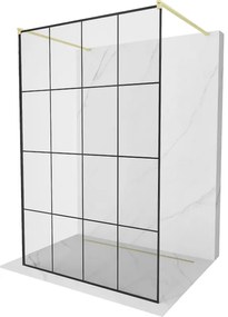 Mexen Kioto, sprchová zástena Walk-In 140 x 200 cm, 8mm sklo čierny vzor, zlatý matný profil, 800-140-002-55-77