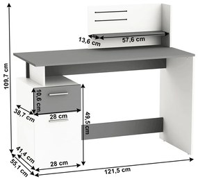 PC stolík Palgo (biela + tmavosivá). Vlastná spoľahlivá doprava až k Vám domov. 1033948