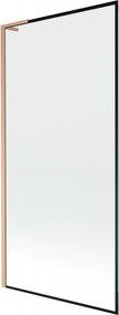 Mexen Next L, 1-krídlová vaňová zástena 90 x 150 cm, 6mm číre sklo-čierny vzor, medený profil, 895-090-000-03-70-65