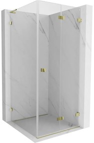 Mexen Lunar-F L, sklápací sprchový kút pravý 80 x 80 cm, 8mm číre sklo, zlatý profil, 836L-080-080-50-00-P