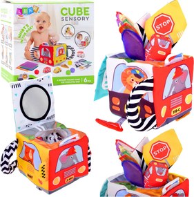 LEAN Toys Mäkká senzorická kocka so zrkadlom autíčka a dopravné značky pre bábätká