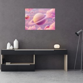 Sklenený obraz - Ružová planéta (70x50 cm)