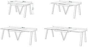 AVERY Dub Craft / čierna spodná časť - LOFTOVÝ / PRIEMYSELNÝ STÔL DO OBÝVAČKY/ JEDÁLNE ROZKLADACÍ DO 330 cm!