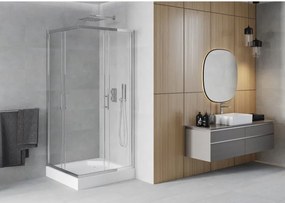 Mexen Rio, štvorcový sprchový kút 90 x 90 cm, 6mm číre sklo, chrómový profil + biela sprchová vanička RIO, 860-090-090-01-00-4510