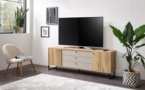 Široká TV skrinka Cube, dub evoke / pieskovo šedá