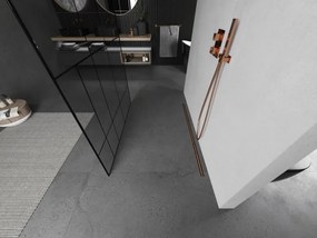 Mexen Kioto, sprchová zástena Walk-In 130 x 200 cm, 8mm sklo čierny vzor, medený matný profil, 800-130-002-65-78