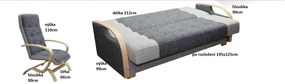 Sedacia súprava Lux 3+1+1 - jednofarebná, sivá (Kronos 22/natur)