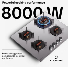 Klarstein Goldflame 4, plynová varná doska, 4 horáky, sebestačná, zemný plyn/propán, nehrdzavejúca oceľ