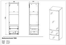 Sivá vysoká závesná kúpeľňová skrinka 36x111 cm Vasio – Germania