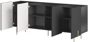 Komoda Malmi 200 cm - čierny mat / zlatá