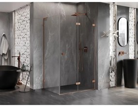 Mexen Lunar-F L, pravý sklápací sprchový kút 95 x 80 cm, 8mm číre sklo, profil medená matná, 836L-095-080-65-00-P