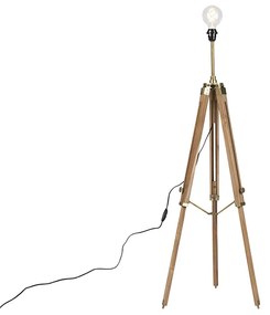 Rustikálna stojaca lampa trojnožka drevo s antickou mosadzou - Cortin