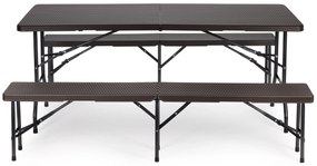 Cateringový stôl 180cm + 2 lavice, ratanový vzor