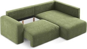 Zelená ženilková rozkladacia/s úložným priestorom rohová pohovka (pravý roh/do L) Kona – Makamii