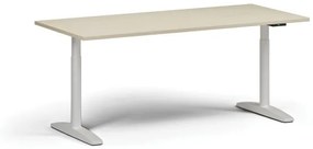 Výškovo nastaviteľný stôl OBOL, elektrický, 675-1325 mm, doska 1800x800 mm, biela zaoblená podnož, breza