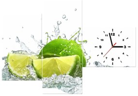 Gario Obraz s hodinami Zelená limetka - 3 dielny Rozmery: 100 x 70 cm