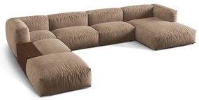 Svetlohnedá zamatová modulárna rohová pohovka (ľavý roh/do tvaru "U") Martina – Micadoni