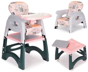 Detská jedálenská stolička Ecotoys 2v1 šedivo-ružová