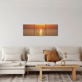 Obraz - Západ slnka nad oceánom (s hodinami) (90x30 cm)
