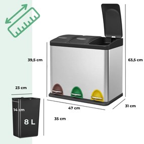 SongmicsHome Kôš na separovanie odpadu SORT 24l (3x8l), oceľová