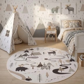 Krémovobiely prateľný detský koberec ø120 cm Coco 1135 – Ayyildiz Carpets