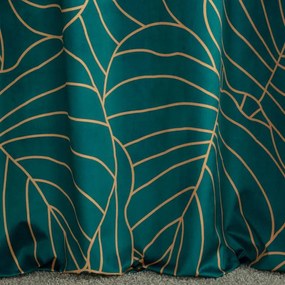 Dekorstudio Tieniaci zamatový záves LILI2 s potlačou listov 140x250cm tyrkysový