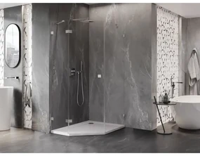 Mexen Lunar, päťuholníkový sprchový kút naklápací doľava 90 x 100 cm, 8mm číre sklo, oceľový profil, 831-090L-100P-97-00-L