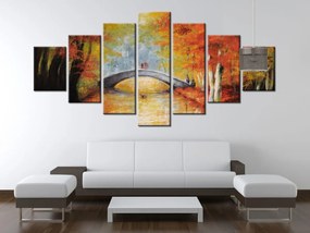 Gario Ručne maľovaný obraz Po jesennom moste - 7 dielny Rozmery: 210 x 100 cm