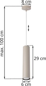 Závesné svietidlo Tuba, 1x béžové kovové tienidlo