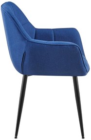 Stolička s podrúčkami Roseville - látka, nohy čierny kov - Modrá