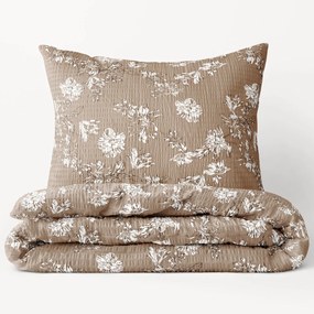 Goldea krepové posteľné obliečky - vzor 1003 ľalie na hnedom 140 x 200 a 70 x 90 cm