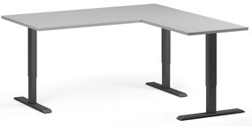 Výškovo nastaviteľný stôl, 160x160 cm, 3 motory, L/P, čierna podnož, sivá