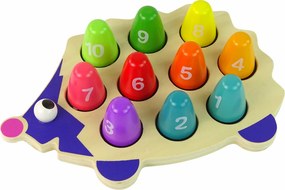 LEAN Toys Drevený edukačný ježko s 10 farebnými figúrkami