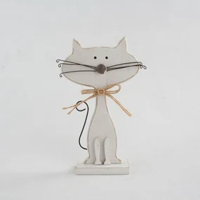 Biela drevená dekorácia v tvare mačky Dakls Cats, výška 18 cm
