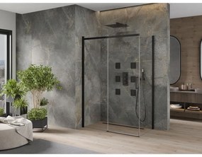 Mexen Omega, sprchovací kút s posuvnými dverami 130 (dvere) x 70 (stena) cm, 8mm sklo, čierny profil-číre sklo, 825-130-070-70-00