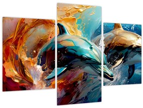 Obraz - Maľba delfínov (90x60 cm)