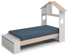 Biela/prírodná domčeková detská posteľ v dekore borovice s úložným priestorom 90x190 cm Odessa - Marckeric