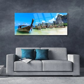 Obraz na akrylátovom skle Loďka more pláž krajina 125x50 cm