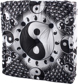 Dini Meditačná taburetka, JIN - JANG, štvorcová, biela/čierna